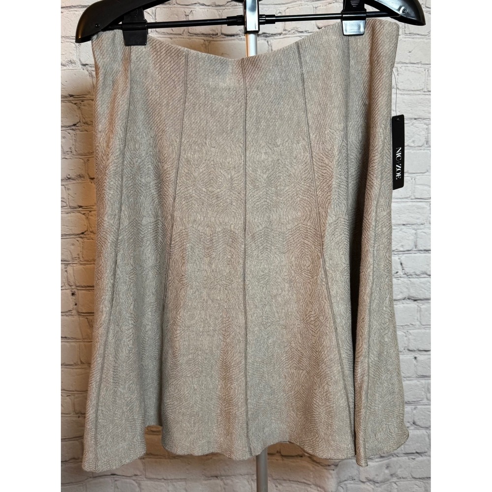 Nic+Zoe Mushroom Knit Jacquard Flare Skirt ALL1347 Taupe Grey Large NWT